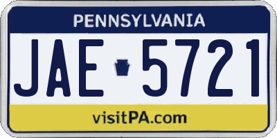 PA license plate JAE5721