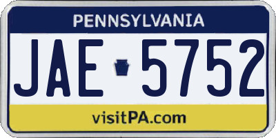 PA license plate JAE5752