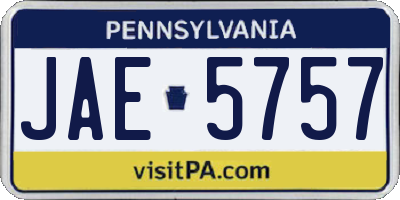 PA license plate JAE5757