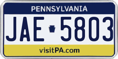 PA license plate JAE5803