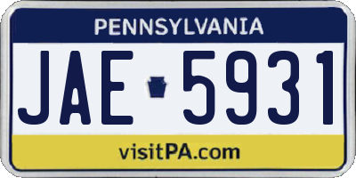PA license plate JAE5931