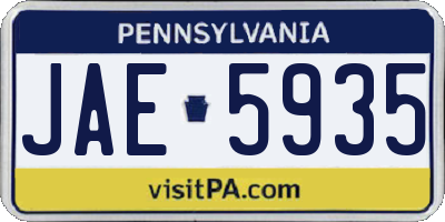 PA license plate JAE5935
