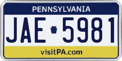 PA license plate JAE5981