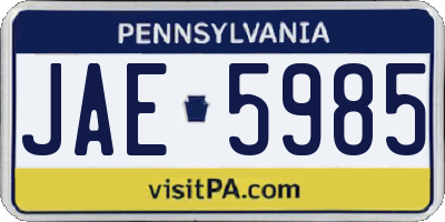 PA license plate JAE5985
