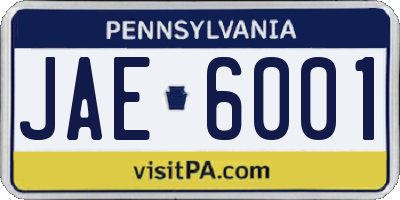 PA license plate JAE6001