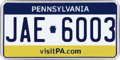 PA license plate JAE6003