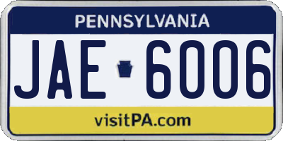 PA license plate JAE6006