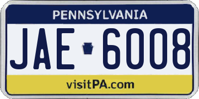 PA license plate JAE6008