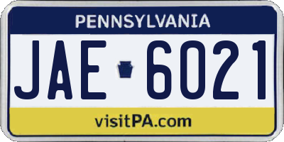 PA license plate JAE6021