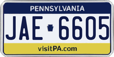 PA license plate JAE6605