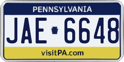 PA license plate JAE6648