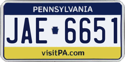 PA license plate JAE6651
