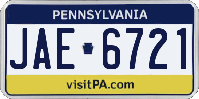PA license plate JAE6721
