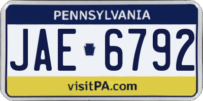 PA license plate JAE6792