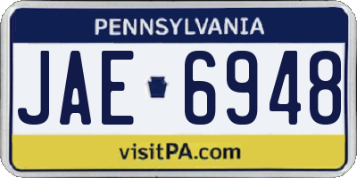 PA license plate JAE6948