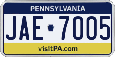 PA license plate JAE7005