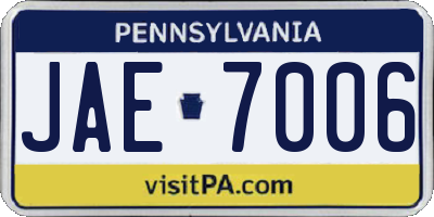 PA license plate JAE7006