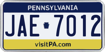 PA license plate JAE7012