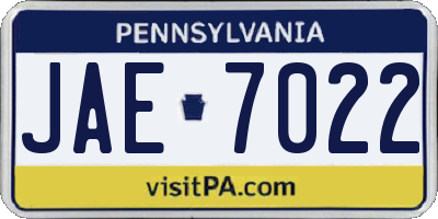 PA license plate JAE7022