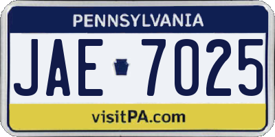 PA license plate JAE7025