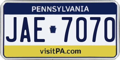 PA license plate JAE7070