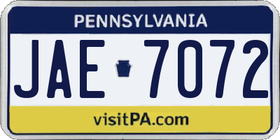 PA license plate JAE7072