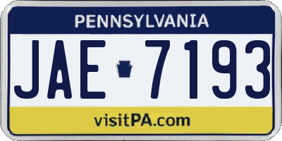 PA license plate JAE7193