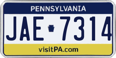 PA license plate JAE7314