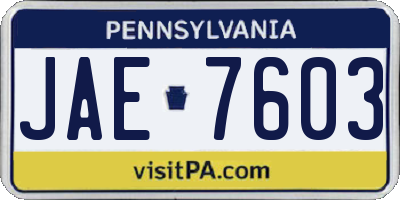 PA license plate JAE7603
