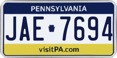 PA license plate JAE7694