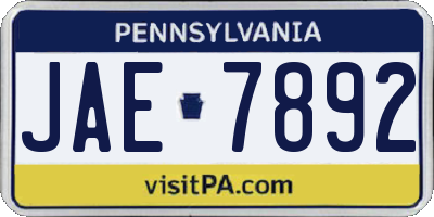 PA license plate JAE7892