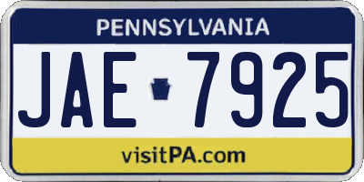 PA license plate JAE7925
