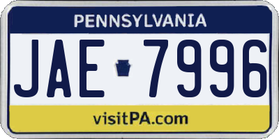 PA license plate JAE7996