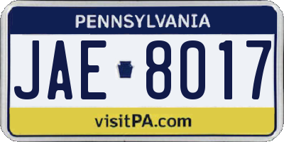 PA license plate JAE8017