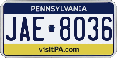 PA license plate JAE8036