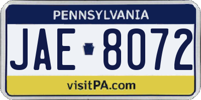 PA license plate JAE8072