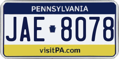 PA license plate JAE8078