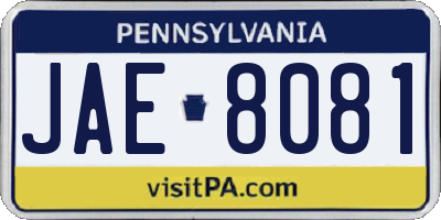 PA license plate JAE8081