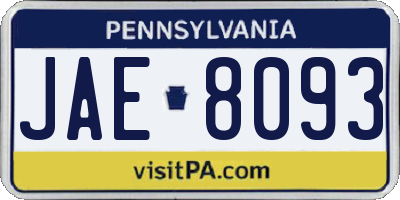 PA license plate JAE8093