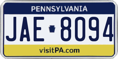 PA license plate JAE8094
