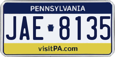 PA license plate JAE8135