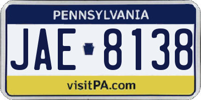 PA license plate JAE8138