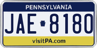 PA license plate JAE8180