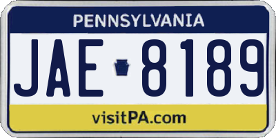 PA license plate JAE8189