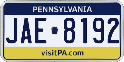 PA license plate JAE8192