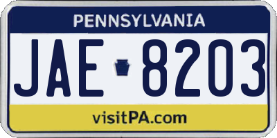 PA license plate JAE8203