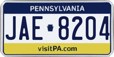 PA license plate JAE8204