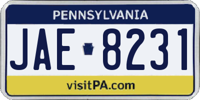 PA license plate JAE8231