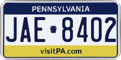 PA license plate JAE8402