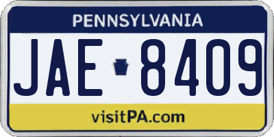 PA license plate JAE8409